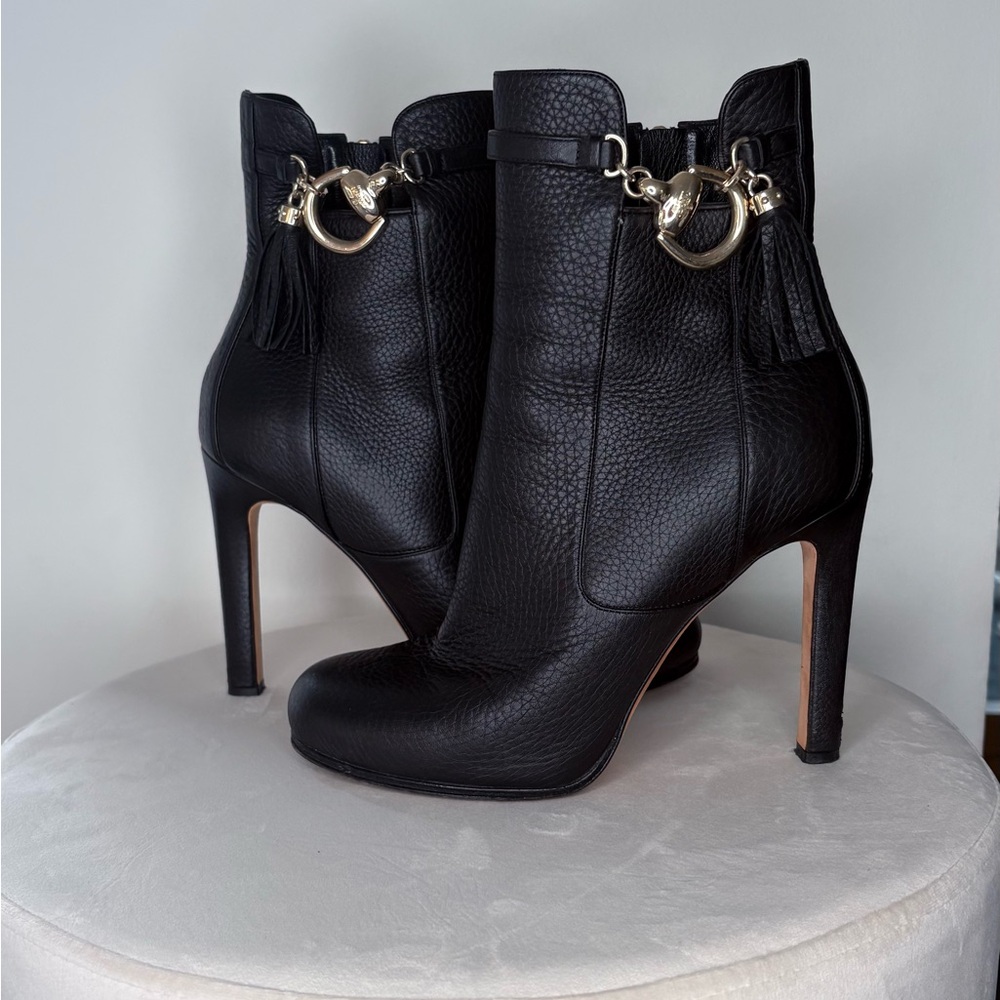 Gucci Black Heeled Boots with Gold Details